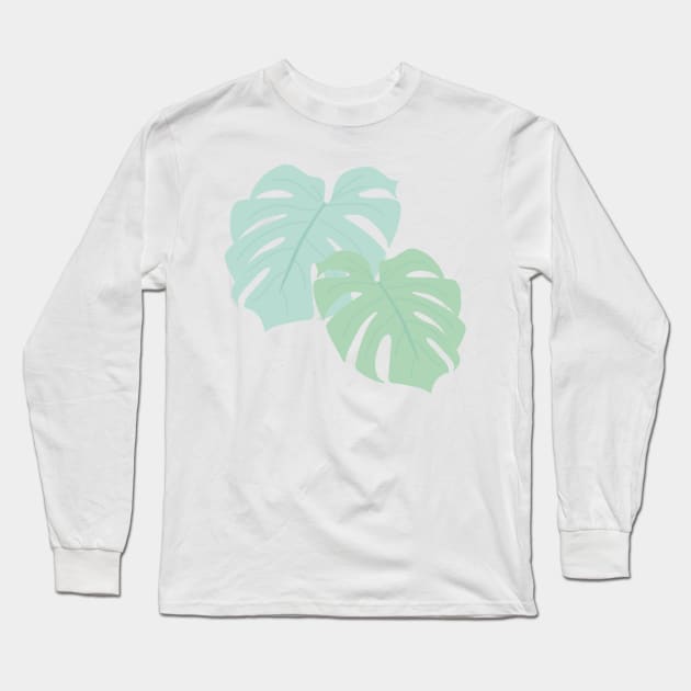 Pastel Monstera Deliciosa Leaves Long Sleeve T-Shirt by JuneNostalgia